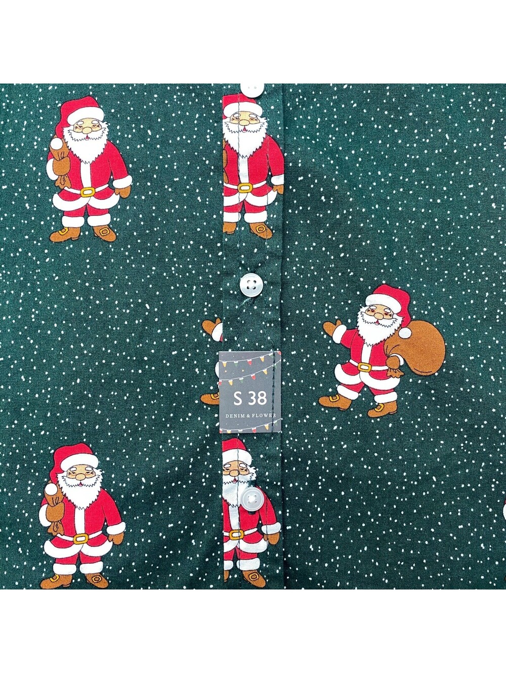 Denim & Flower Shirt Mens S Green Button Up Santa Claus Christmas All Over Print - Picture 5 of 12